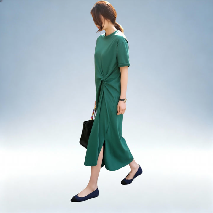 OLIVIA — Vestido Casual Comprido com Nó | Estilo Contemporâneo