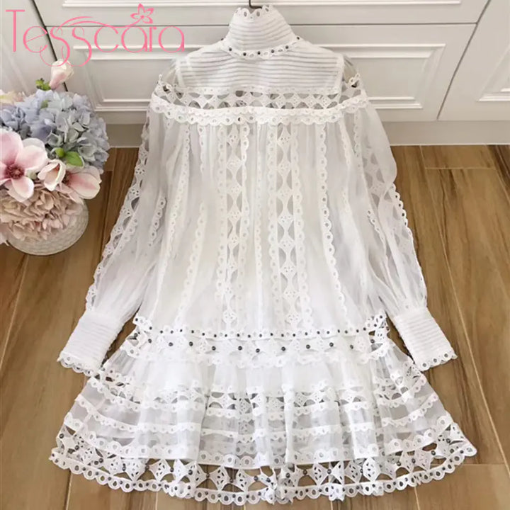 TESSCARA Women's Luxury Elegant Beaded Turtleneck Dress