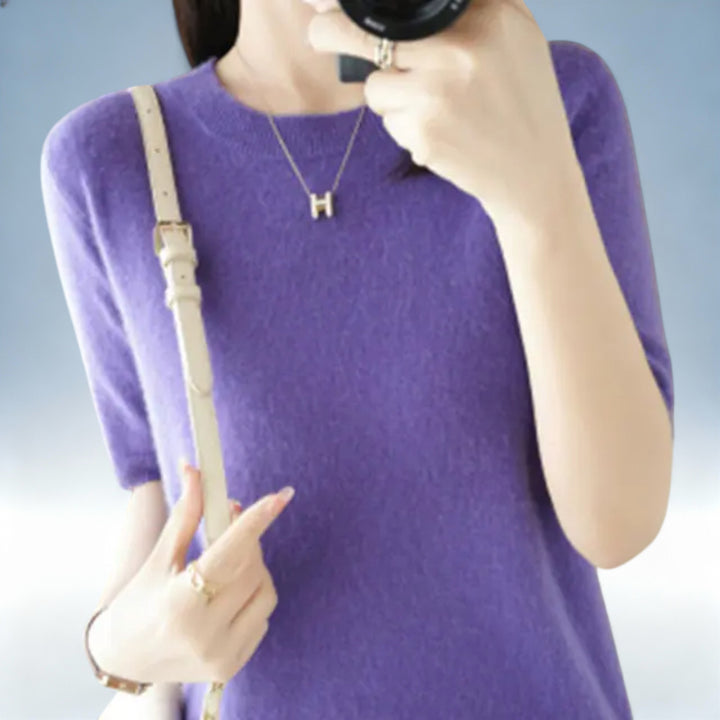 CLARISSE — Camisola Slim Fit Manga Curta em Lã e Algodão | Elegância Premium