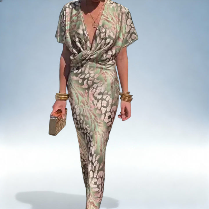 SOPHIA — Vestido Cetim Premium V-Neck Verde | Elegância Atemporal