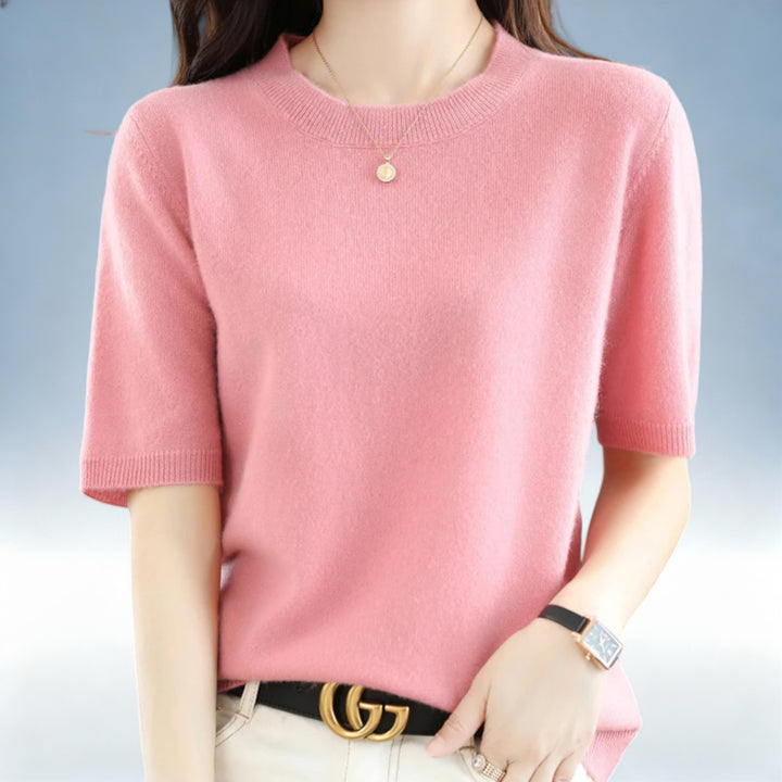 CLARISSE — Camisola Slim Fit Manga Curta em Lã e Algodão | Elegância Premium