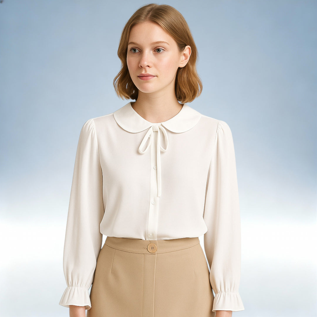 TERESA — Camisa Francesa com Laço na Gola | Elegância Atemporal
