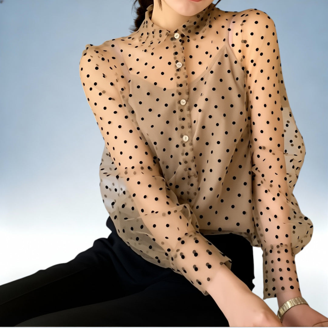 ARIANA — Camisa Clássica com Padrão de Bolas | Elegância Atemporal