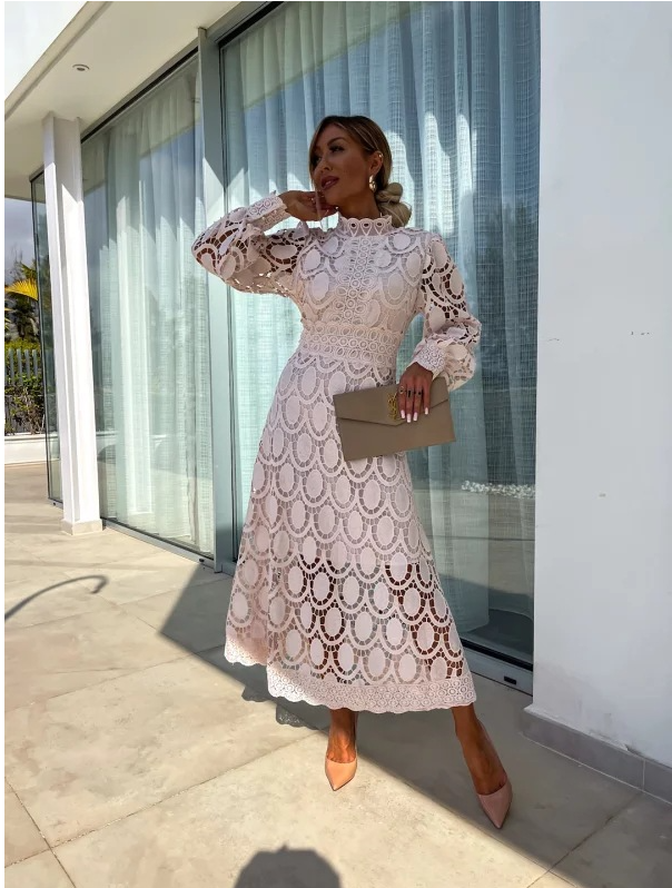 Charlize Romantic Lace Dress with Puff Sleeves (One Piece)