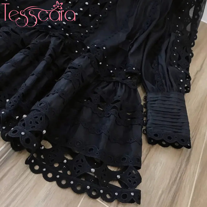 TESSCARA Women's Luxury Elegant Beaded Turtleneck Dress